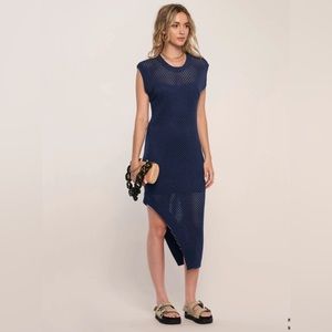 Heartloom Maia Dress Crochet Asymmetric Navy Midi Size XS Revolve